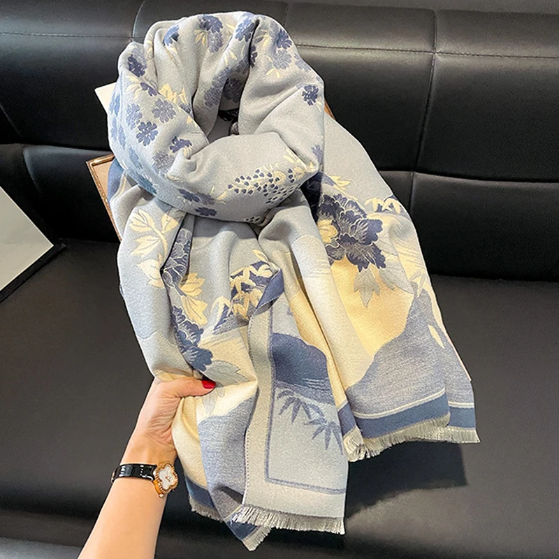 

Fashion Jacquard Imitation Cashmere Shawl Woman Autumn And Winter Warm Sacrf Big Size Long Wraps Thick Outdoor Windproof Cape