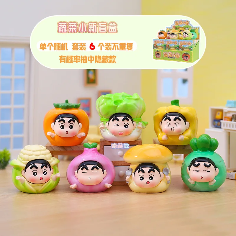 Miniso-caja ciega de crayón Shin Chan, caja ciega de deseos de verduras de dibujos animados, decoración creativa de adorno de escritorio para juego de moda