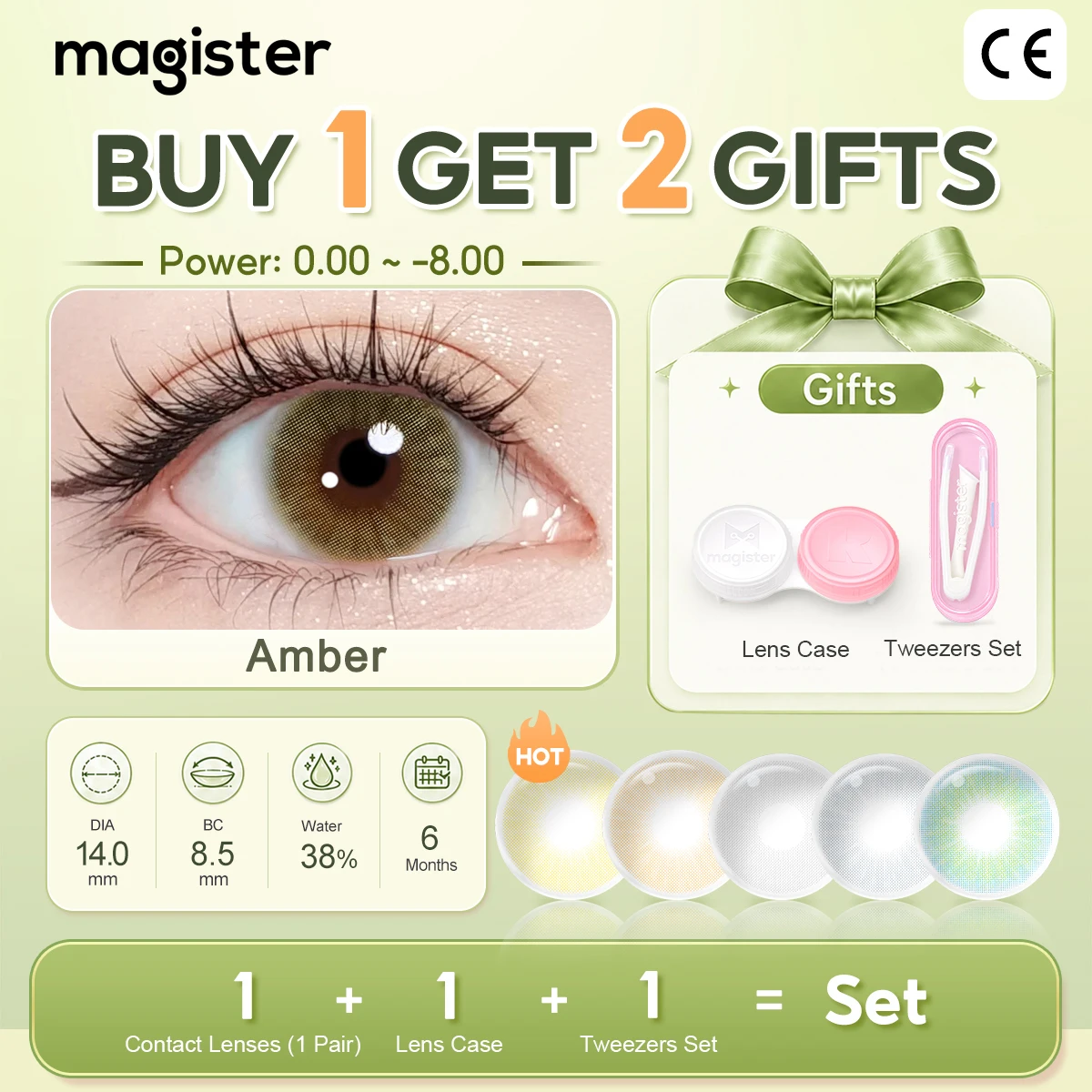 (0,00~-8,00) MAGISTER 14,0mm Farbige Kontaktlinsen mit Pinzette, natürliche Farbe, verschreibungspflichtige Kontaktlinsen mit Dioptrien, 6 Monate