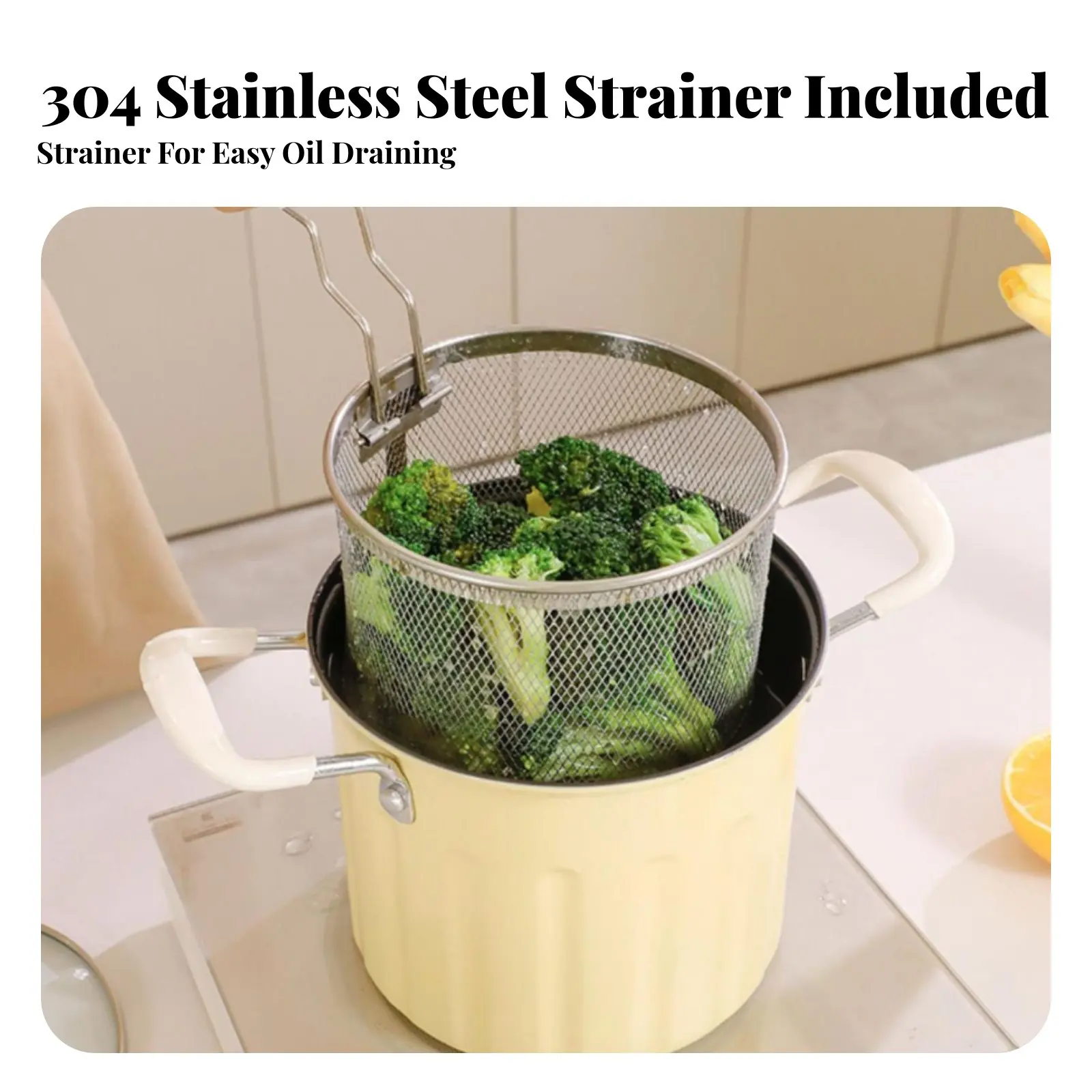 Mini Deep Fryer Pot Easy to Clean Small Frying Pot with Basket Household Oil Saving Fryer Anti-Scald Handles Kitchen Cookware view 2