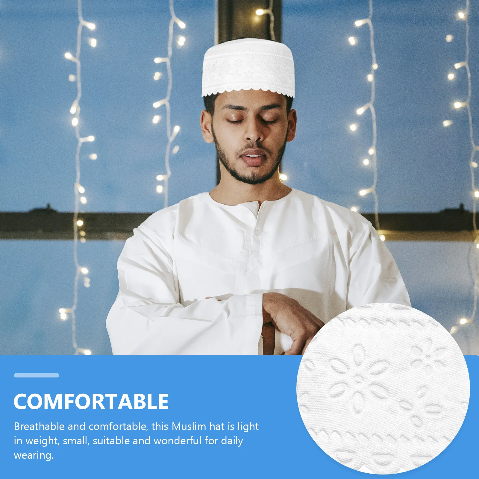 2Pcs Muslim Prayer Hats Embroidered Breathable Lightweight Muslim Caps for Men Eid Worship Ramadan Embroidered Hat