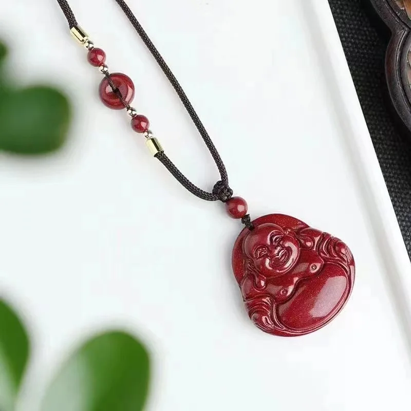 

Pure Natural Cinnabar Smiling Buddha Purple Gold Sand Rabbit Year Necklace