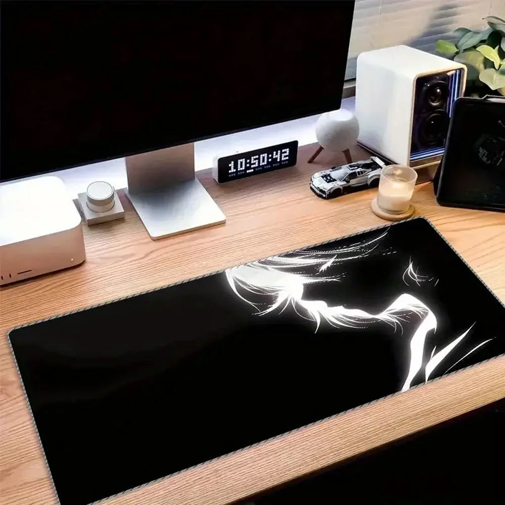 

Коврик для стола Ethereal Silhouette, увеличенный игровой коврик для мыши XL, с нескользящим основанием, монохромный декор для стола в стиле арт-декор для учебы и работы