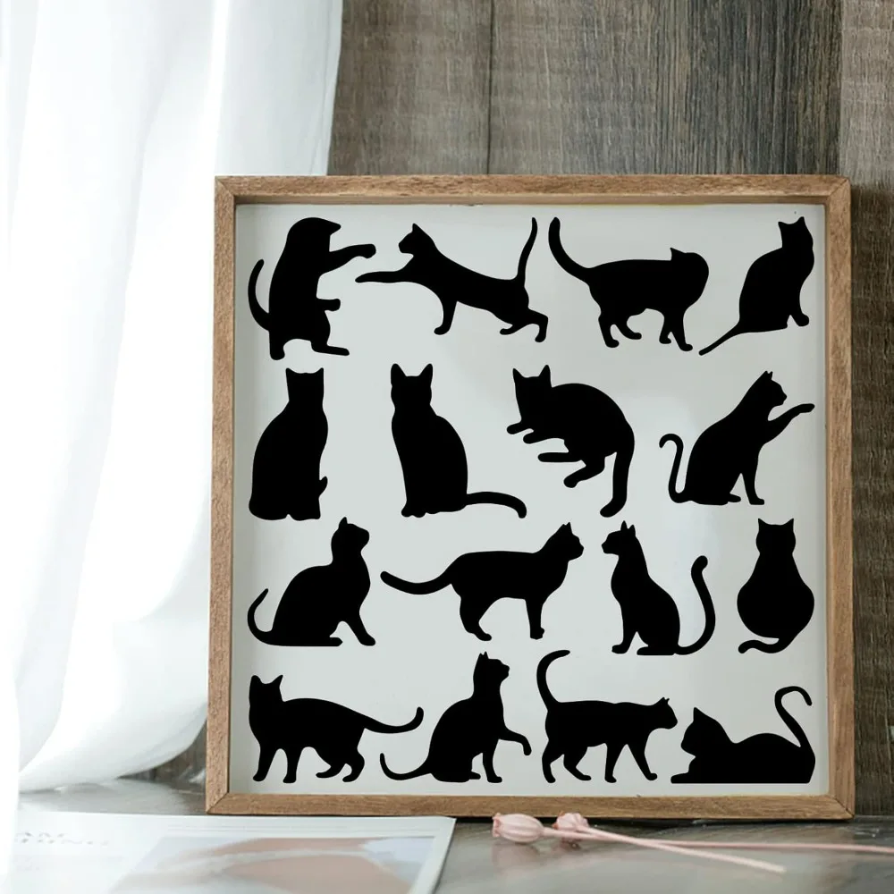 Cat Drawing Stencil 11.8x11.8inch Reusable Painting Template - DIY Craft Cute Pattern for Wall Furniture Wood and Paper view 5