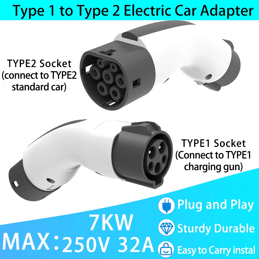 

Unirise Type 1 to Type 2 Adapter EV Charging Converter 32A 7KW 250V SAE J1772 EV Charger to IEC 62196 Electric Vehicles Type2