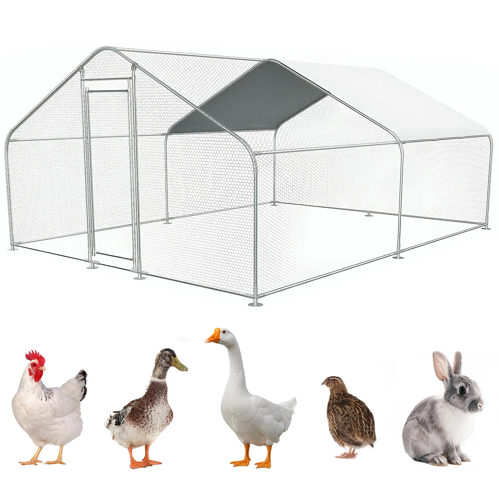 

9.84x13.12x6.56FT Metal Chicken Run with Cover Walk-in Poultry Cage Spire Shaped for Outdoor and Yard Farm Use