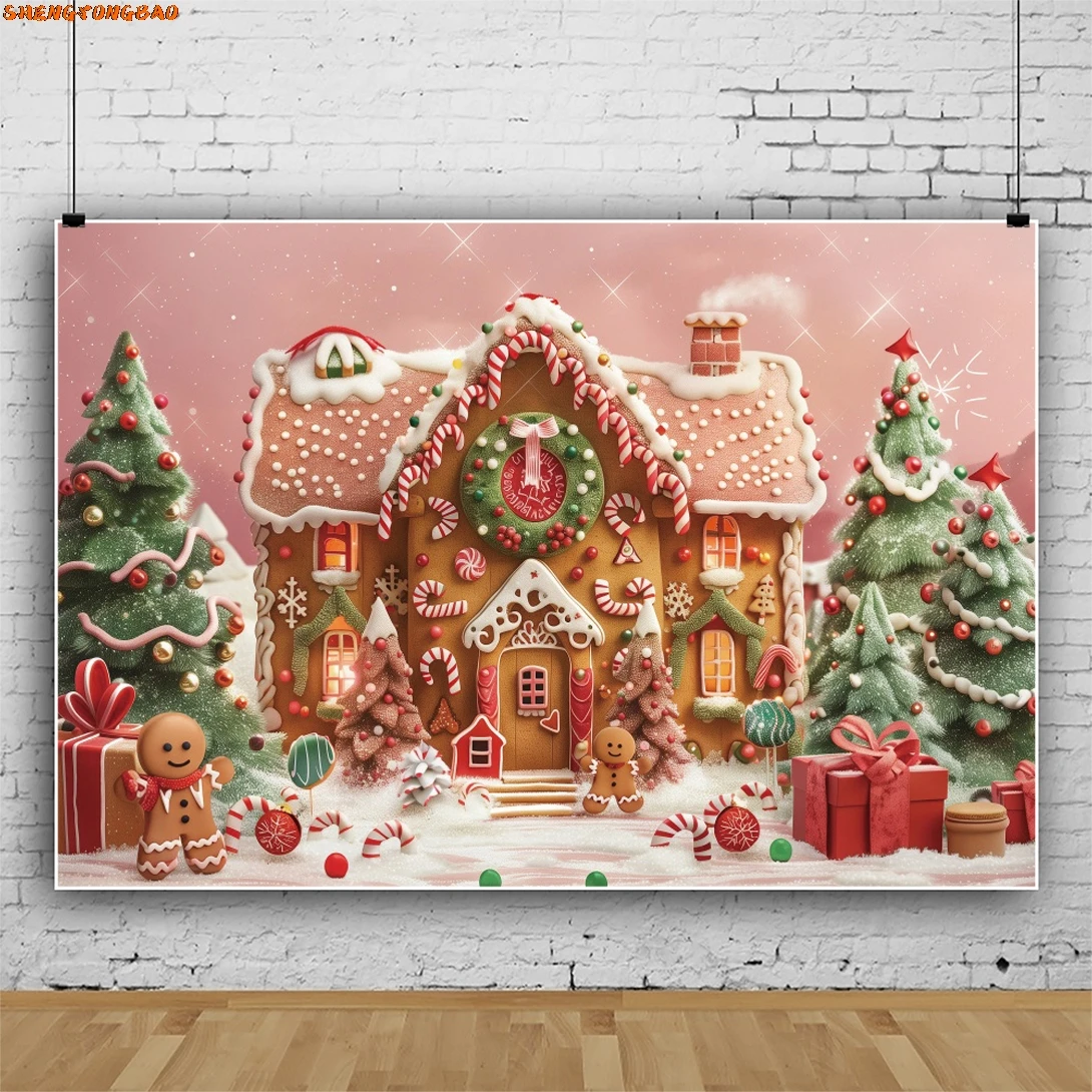 AI عيد الميلاد خلفية الزنجبيل منزل الثلوج شجرة عيد الميلاد الهدايا قصب الحلوى الاطفال عيد ميلاد الأسرة صورة خلفية التصوير الفوتوغرافي
