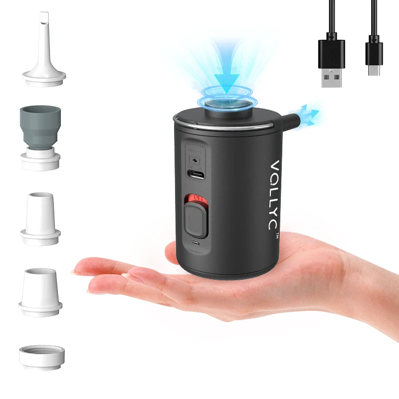 

Портативный воздушный насос VOLLYC, вакуумный насос для мешков, зарядка через USB-C, накачка и дефляция, идеально подходит для спальных подушечек, надувных кроватей, игрушек для бассейна