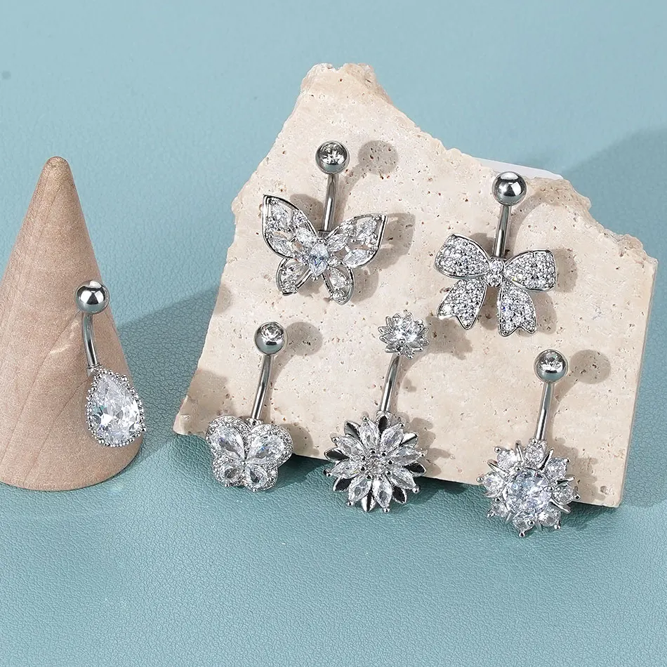 ﻿   1pc piercing de umbigo para mulheres zircão lua borboleta umbigo anel cartilagem umbigo brinco jóias piercing ombligo