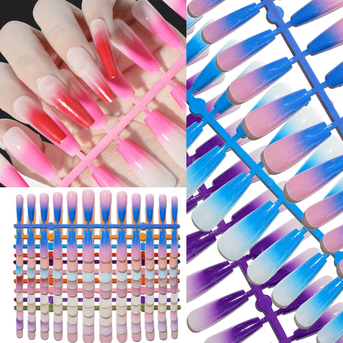 

144 Pcs Gradient Color Nail Fake Nails Women Detachable Tips Abs False Full Cover
