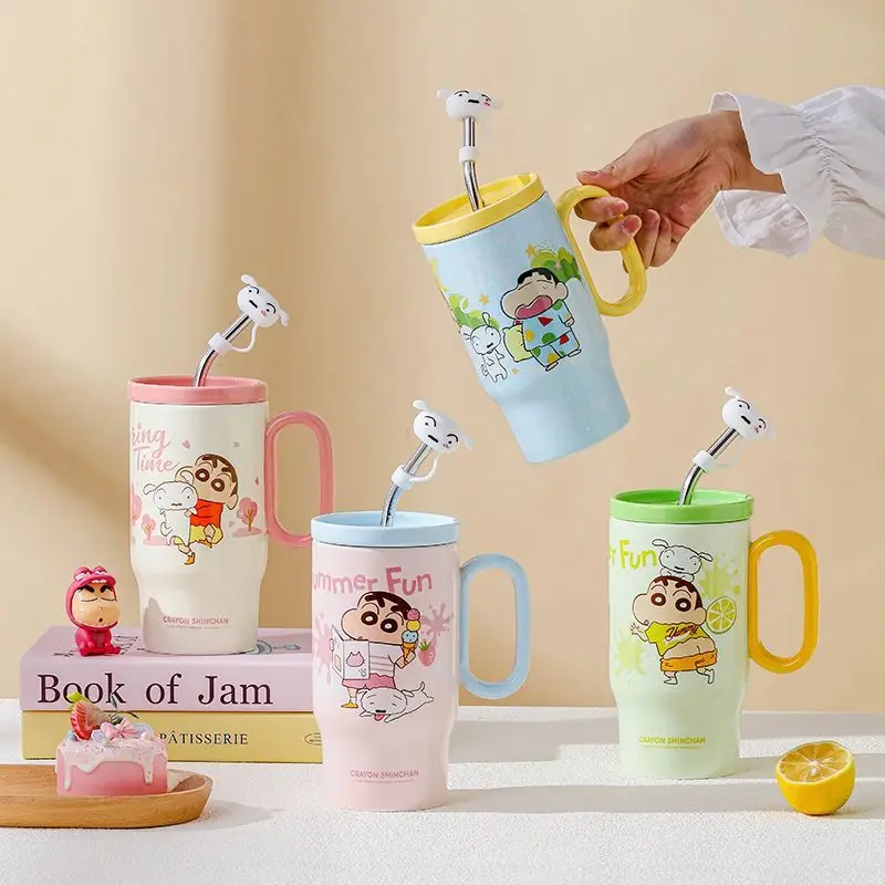 

Anime Cartoon Crayon Shin-chan Mug with Lid Cute Couple Household Ceramic Water Cups Coffee Cup Birthday Gift
