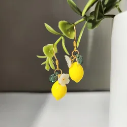 Glass fruit lemon dangle earrings gift