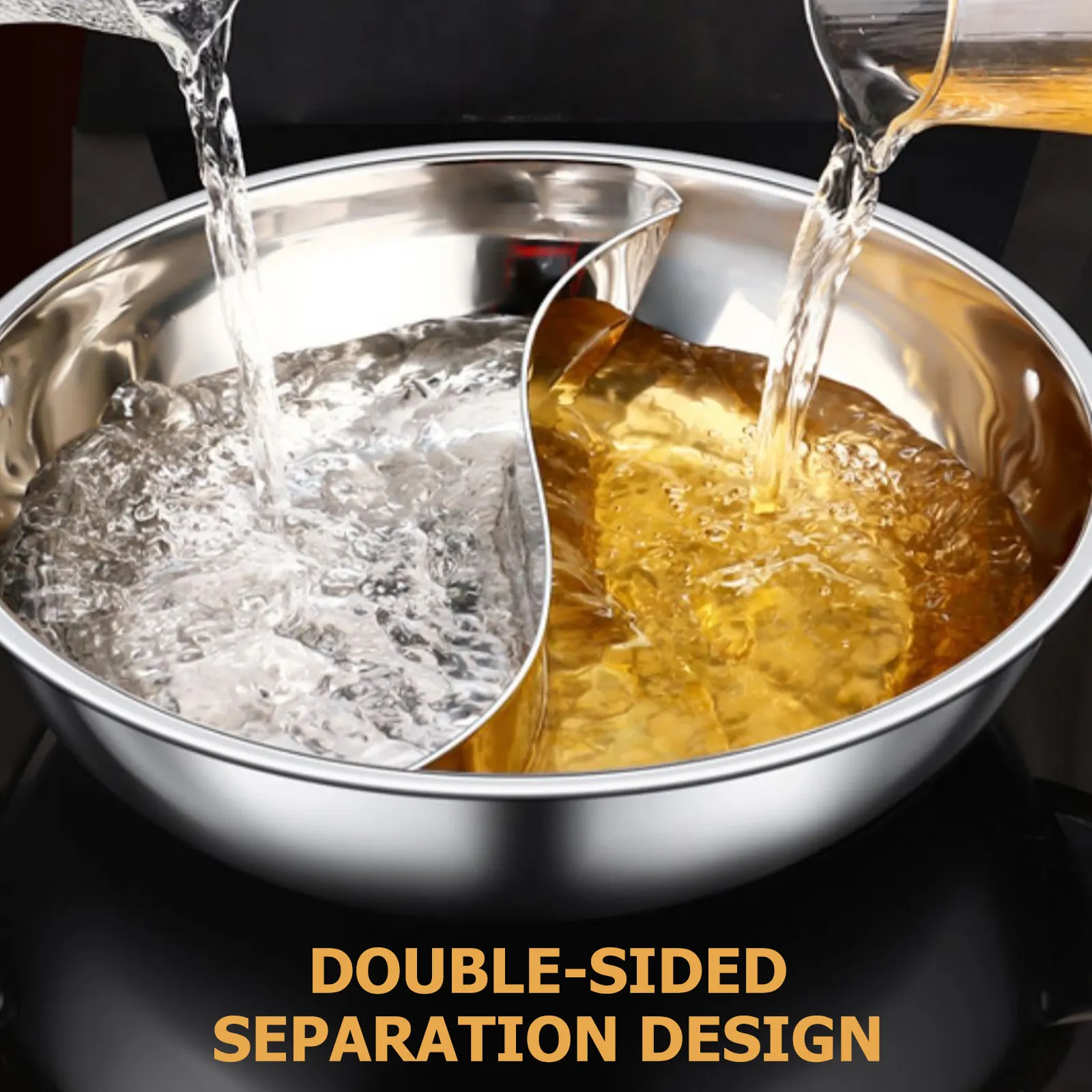 

1Set Stainless Steel Hot Pot Double Flavor Divided Pan Household Hotpot for Family Gathering Fast Heating Easy Cleaning