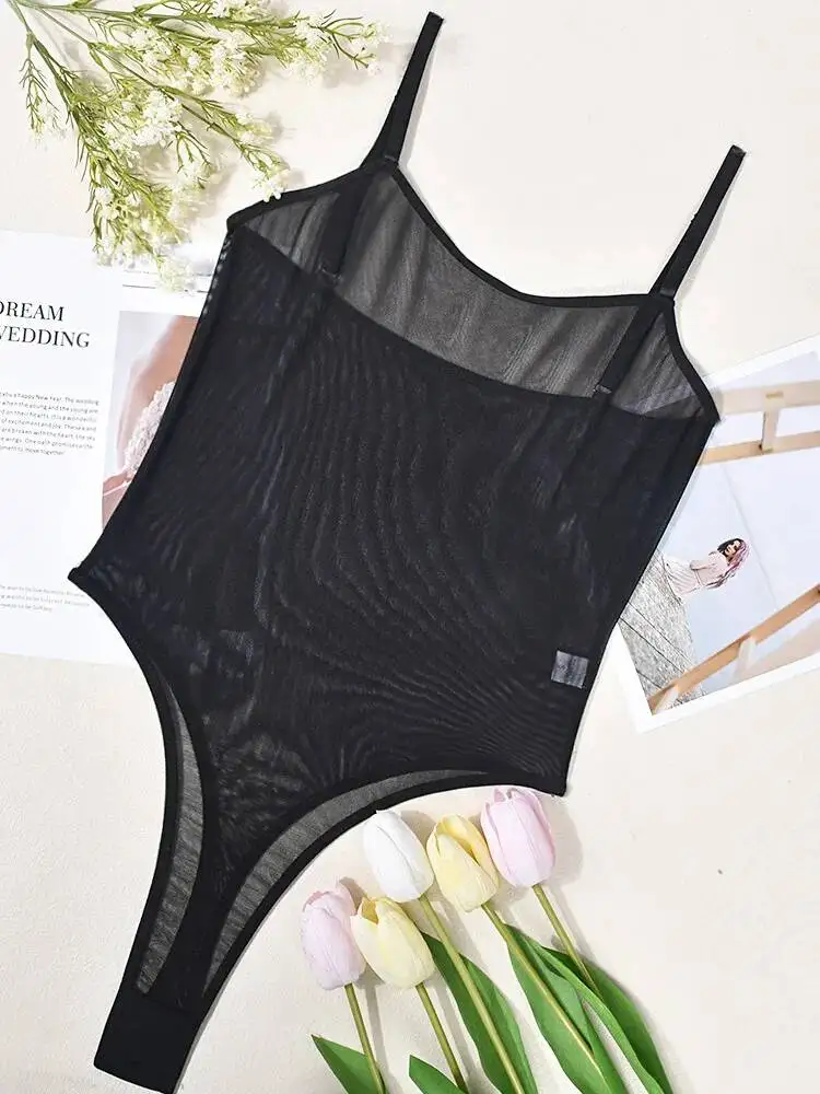 Special Tight-Fitting New Casual Mesh Sexy Bodysuits Erotic Underwear Solid Color Transparent Pure Desire Bodysuits Elegant 55IC image 5