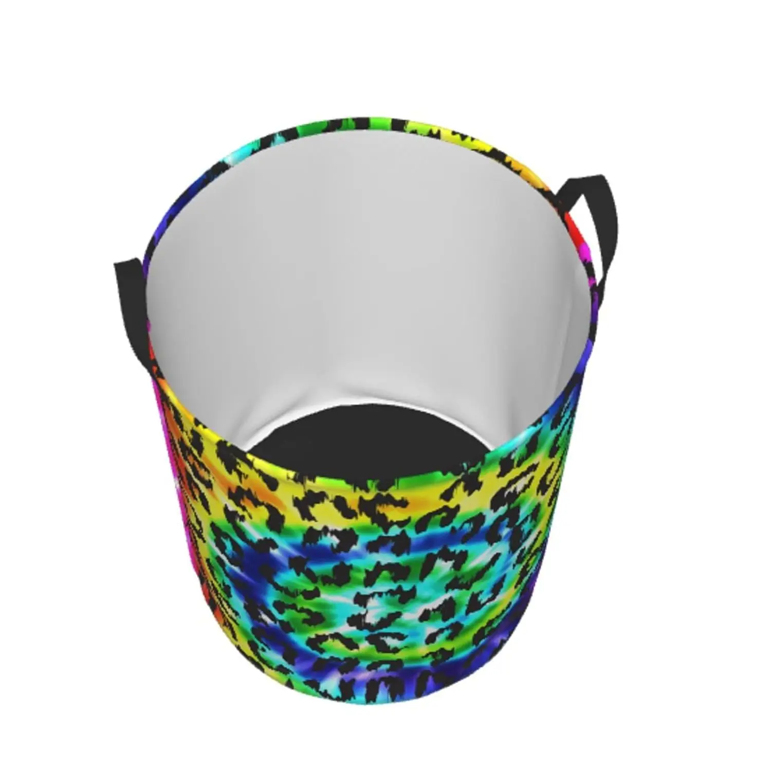 Leopard Round Laundry Hamper Rainbow Tie Dye Storage Basket Toys Clothes Organizer Bin For Home Bathroom Bedroom Dorm Nursery