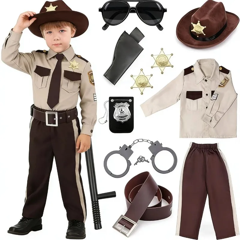 

Boys Halloween Policeman Cosplay Costume Classic Police Uniform Accessories Suit Stage Performance Officer Role Play Outfit