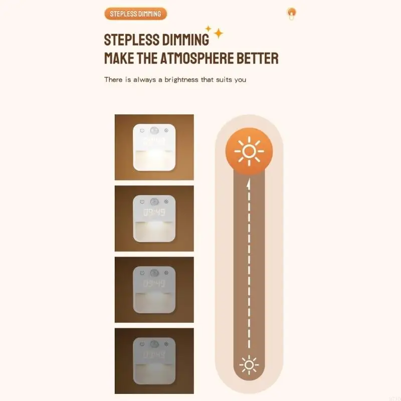 Bewegungsmelder-Nachtlicht mit Uhranzeige, 3 Farbtemperaturen, dimmbare Plug-in-Wandleuchte für Schlafzimmer, Flur, 37JD