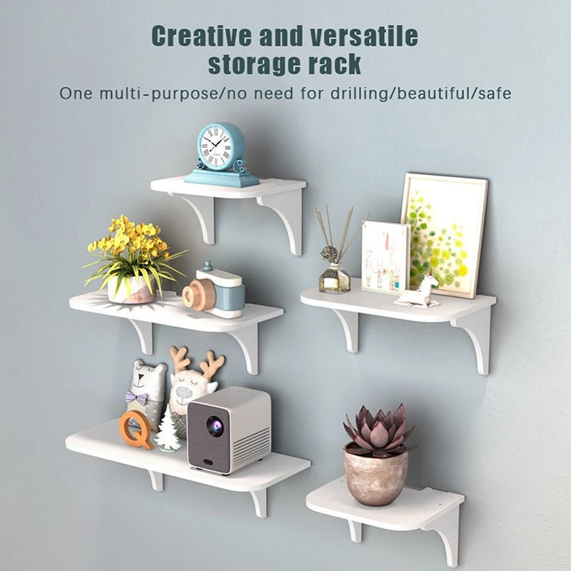 【M】Wall Mount Floating Hanging Rack Router Shelf Punch-free TV Set-top Box Home Power Strip Wifi Router Storage Holder Wood