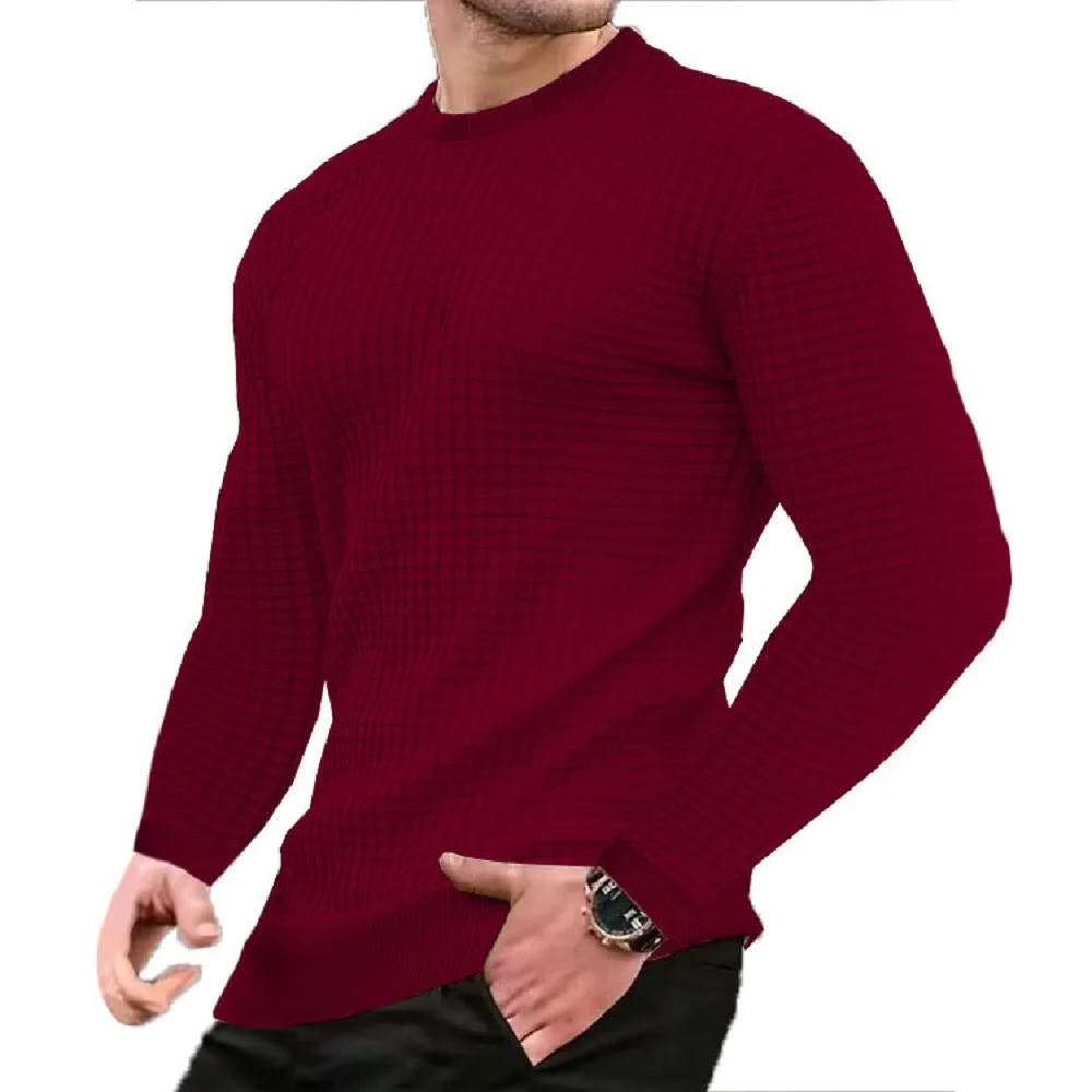 NEWEST Mens Tshirts Comfortable Pullover Sportswear Youth Slim Fit Jacquard Plaid Jumpers Casual Round Collar Streetwear Tops