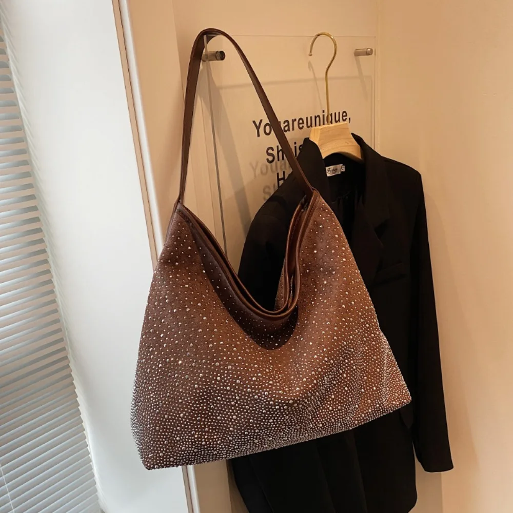 

Temperament Rhinestone Shiny Shoulder Bag Luxury Sparkly Ladies Diamond Tote Bag Crystal Large Capacity Evening Bag Girls