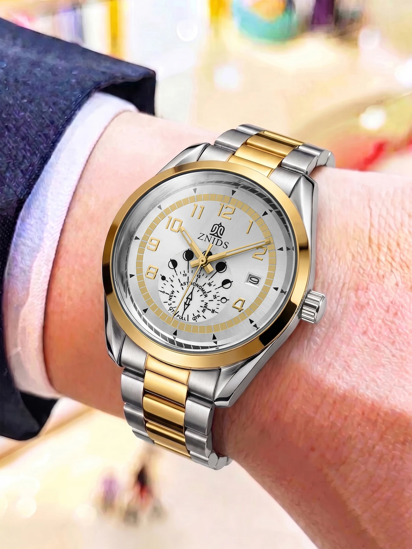 High-End Business Men's Automatic Mechanical Watch with Hollow Design, Retro Classic Design, Steel Band Wristwatch, Waterproof, Luminous, Calendar, Men's Watch, Suitable for Daily Gift-Giving