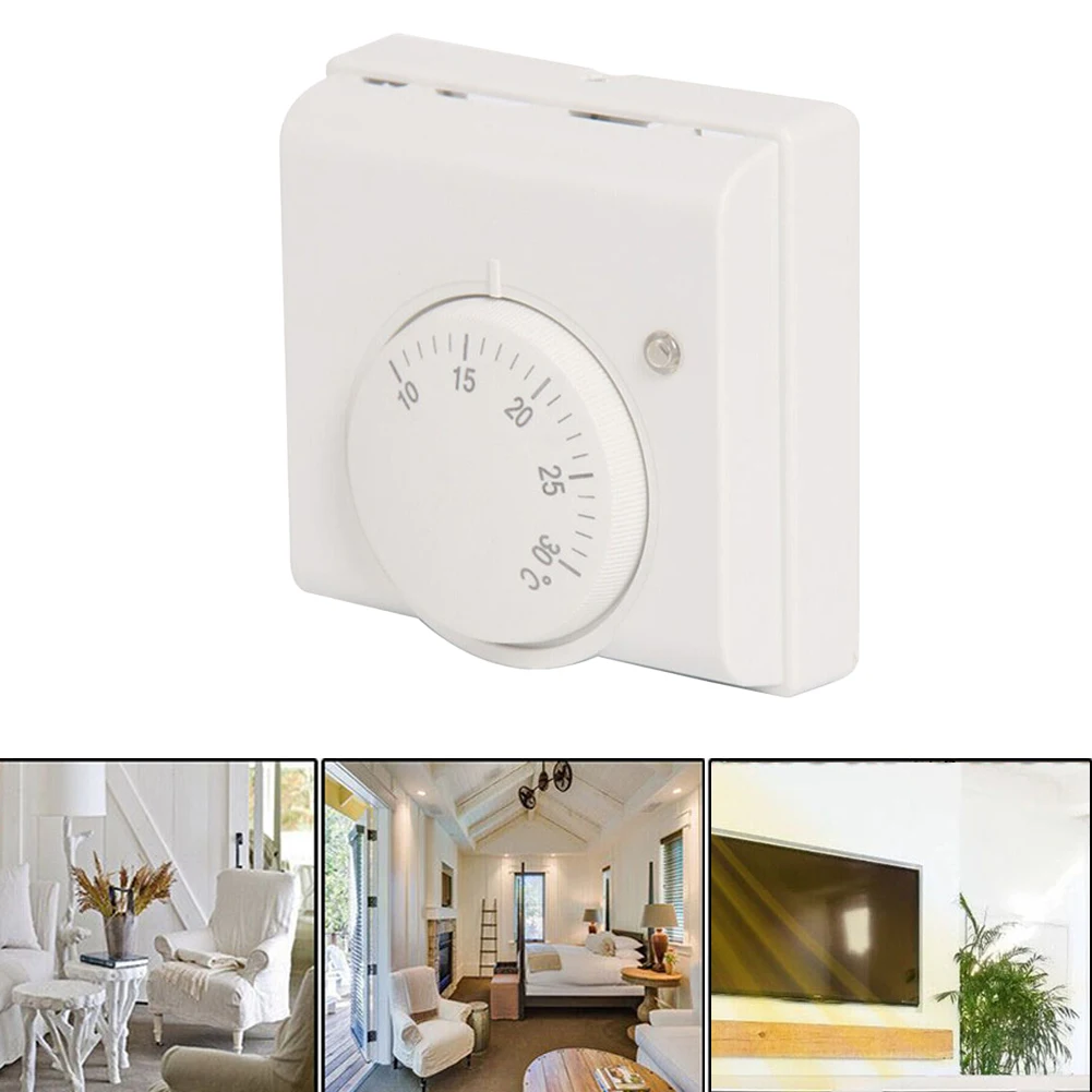 High Quality Thermostat Temperature Switch Room White 220V AC L83 X H83 X T31mm Mechanical For Hotel Restaurant