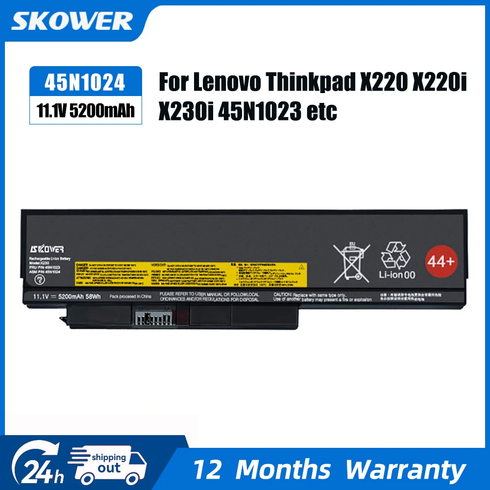 

SKOWER 5200mAh 45N1025 Battery For Lenovo ThinkPad X220 X230 X220i X230i X220s X230s 45N1023 45N1024 0A36281 0A36282