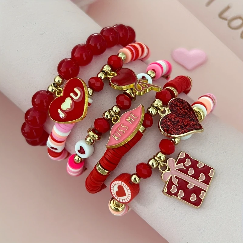 Bracelet à breloques tendance pour la saint-valentin, 5 pièces/ensemble, en céramique douce, adapté aux couples à porter et à offrir en cadeaux