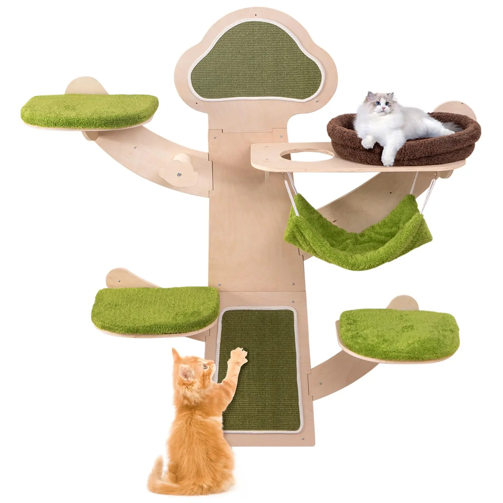 71 Inch Cat Wall Shelves, Tree-Like Wall Mounted Cat Tree Climber Furniture with Sisal Scratching Post and Mats
