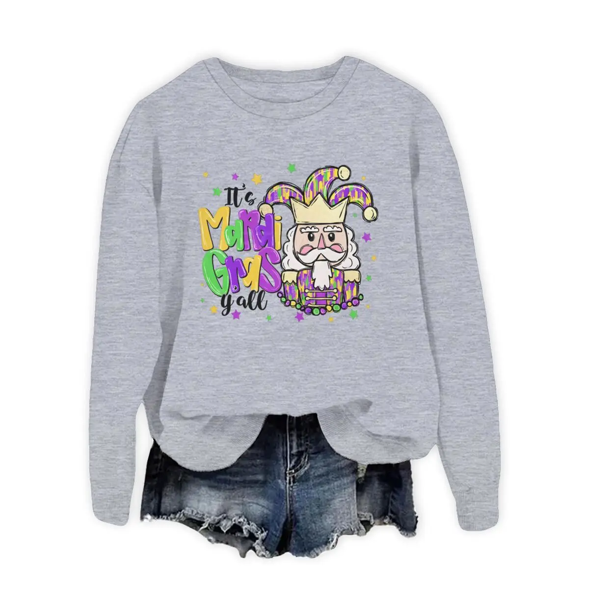 해피 마디 그라 여성 의류 마디 그라가 되다니요 모두들 스웨트셔츠 카니발 축제 클래식 탑 여성 긴팔 셔츠