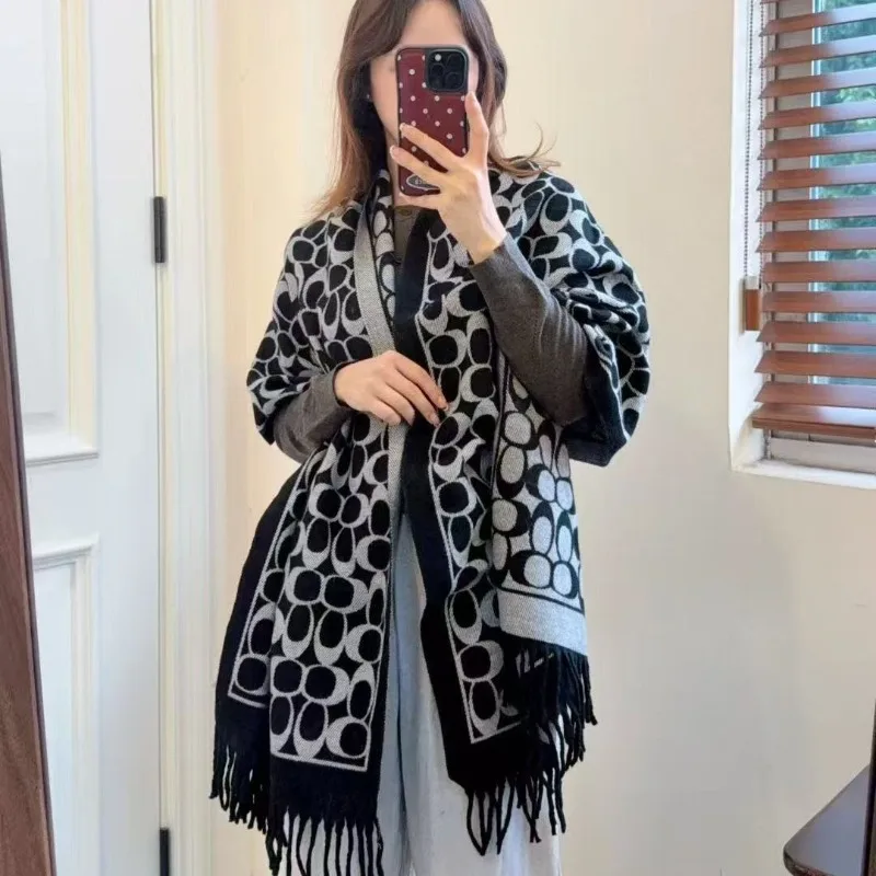 Écharpe d'hiver Double face épaisse en Faux cachemire pour femme, châle en peluche douce doublée de polaire avec longue frange, nouvelle collection 2025