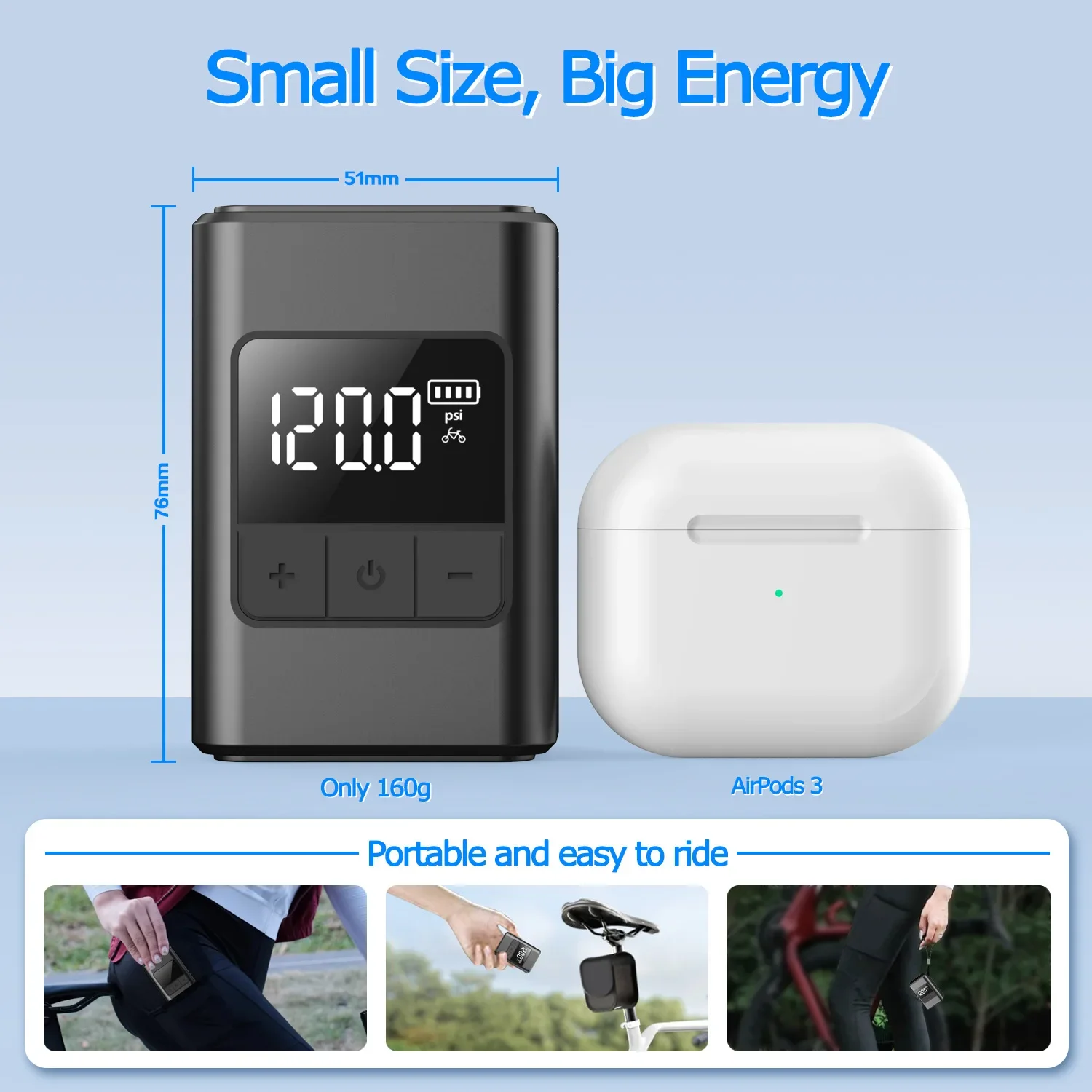 NEW 2026 120PSI Mini Bike Pump Smart Wireless Air Pump Compact and Portable Suitable for Bicycles, Motorcycles, and Ball Sports