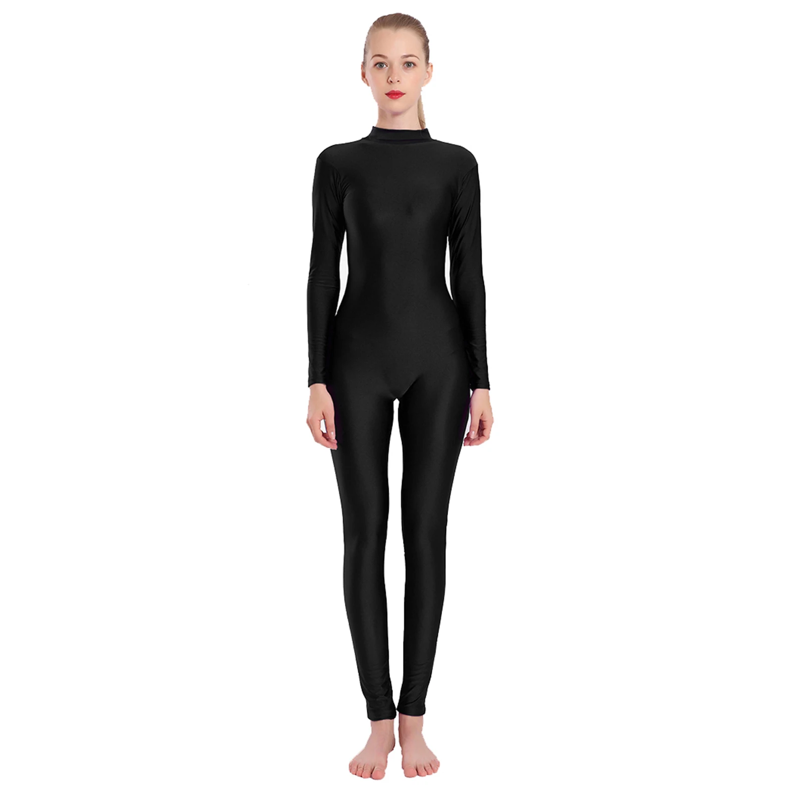 AOYLISEY Women Full Body Unitard Turtleneck Zip Ballet Long Sleeve Adult Dancewear Spandex Unisex Jumpsuit Gymnastics Costume