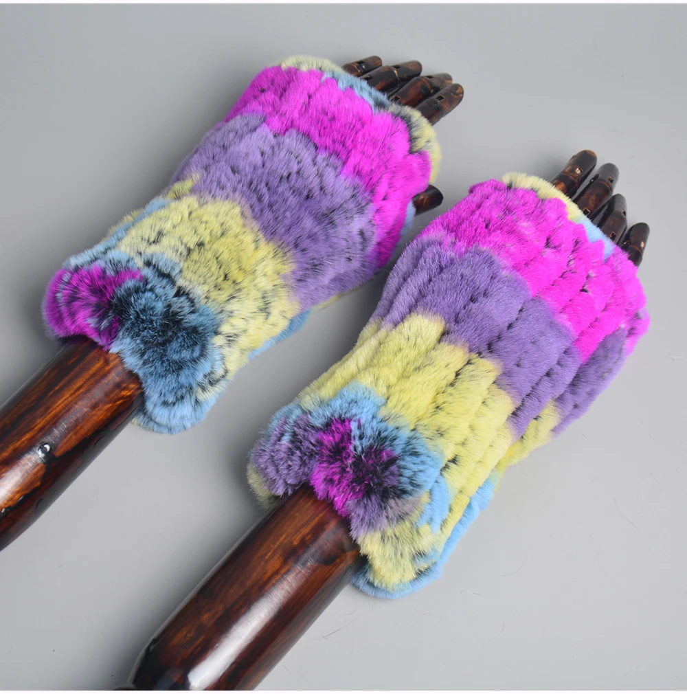 Lady Winter 100% Natural Real Rex Rabbit Fur Glove Women Soft Rex Rabbit Fur Glove Foashion Warm Knitted Genuine Fur Gloves
