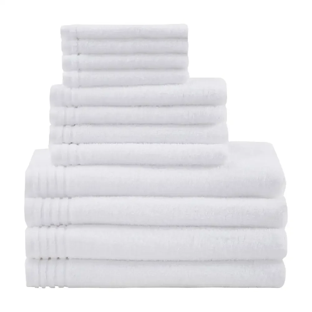 White Cotton Bath Towel Set Quick Dry Zero Twist 12 PC Bundle Ultra Fresh Anti-Microbial Oeko-Tex Certified Eco-Friendly