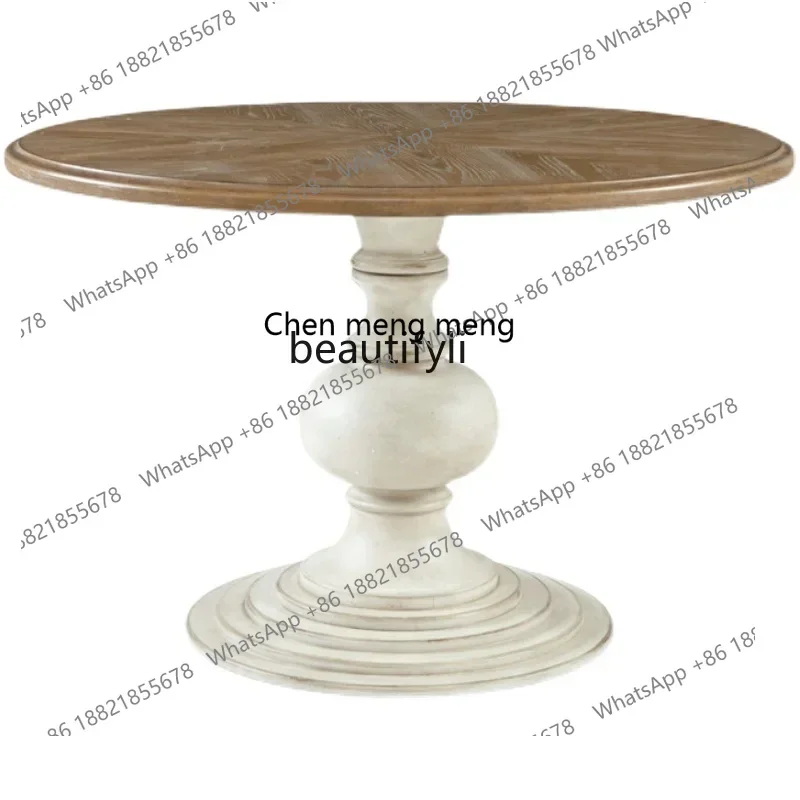 M178 American rural solid wood retro round dining table birch restaurant old round dining table can be customized