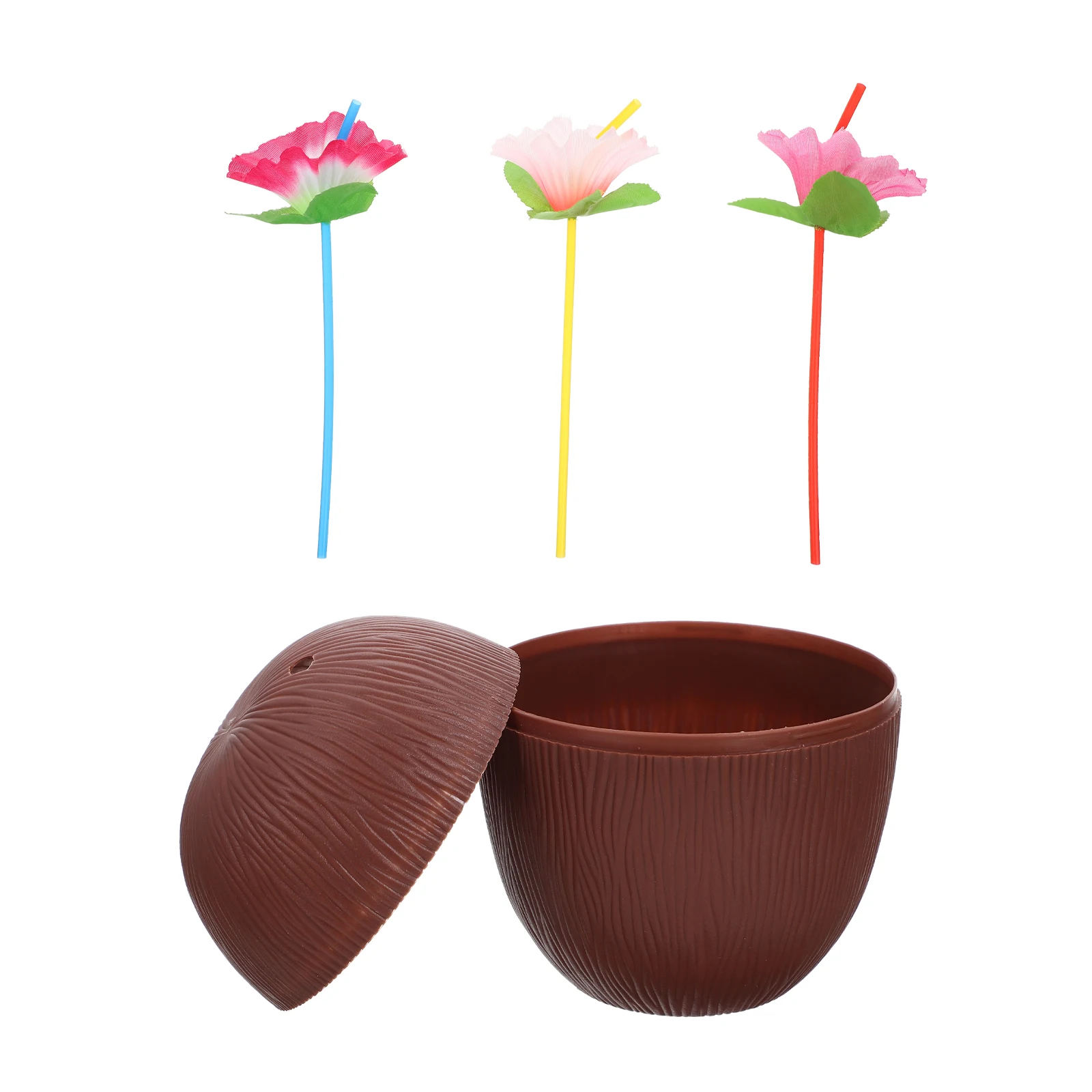 

4 Pcs Coconut-shape Cups Premium Tiki Mug with Straws for Cocktail Party Bar Decorative Cup Plastic Drinking Vessel