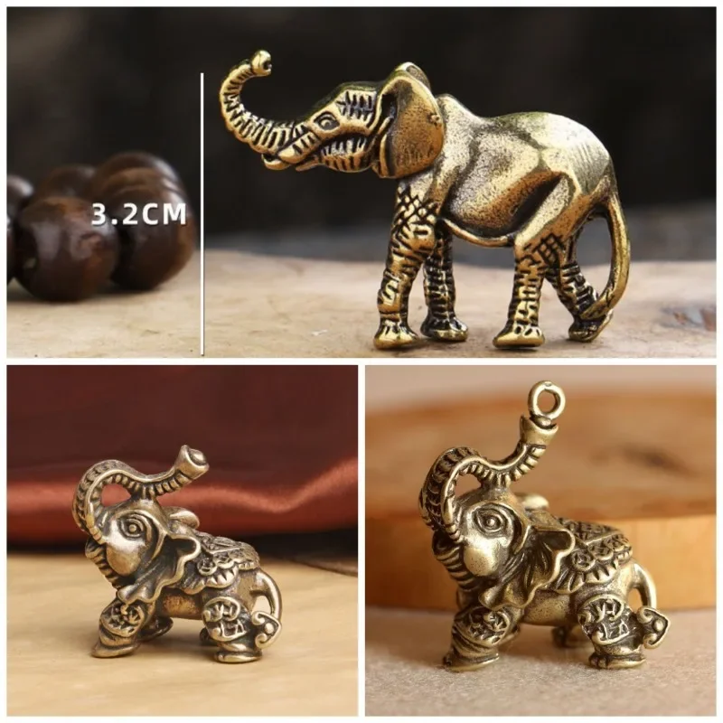 Mini Brass Elephant Metal Figurines Auspicious Elephant Living Room Desk Ornament Decorations Animal Crafts Home Decoration