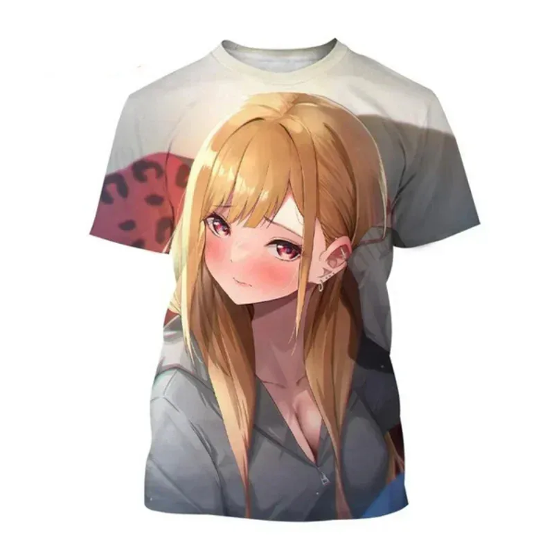 Men's 3D Kitagawa Truth Girl T-shirt with 3D 3D Cute Pattern Fashion Summer Loose Breathable Round Neck Short Sleeve Men's Top