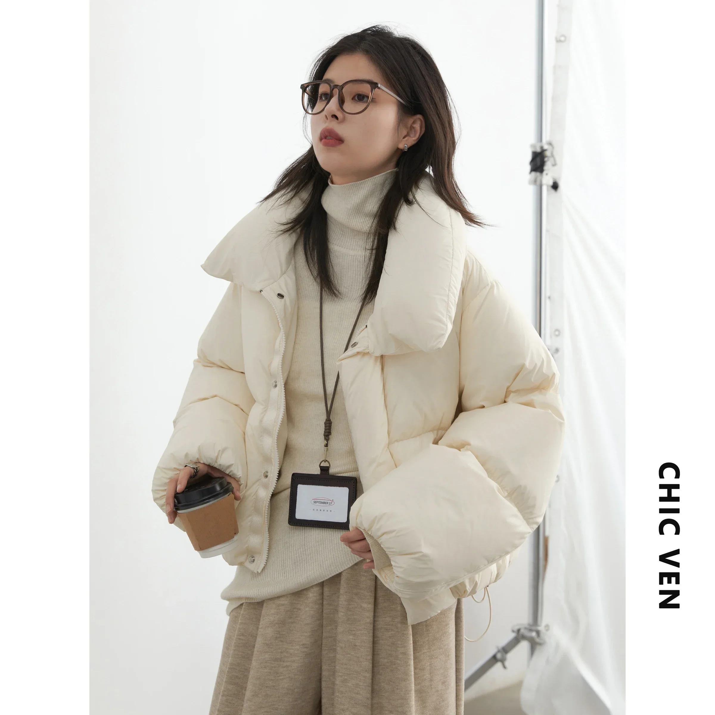 CHIC VEN Women Down Coats New 90 White Duck Down Puffs Down Jacket Female Bread Jacket Ladies Thick Warm Outerwear Winter 2024