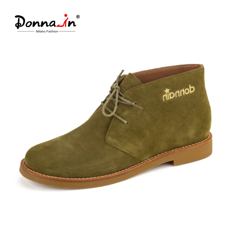 Donna-in Women Suede Ankle Boot Genuine Cow Leather Autumn Classic Casual Flat Short Boots Lace Up Round toe Desert Female Shoes