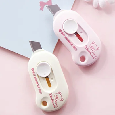 2pcs AIHAO 69641 Mini Retractable Rilakkuma Utility Knife Box Letter Cutter Kawaii Student Office Stationery Portable