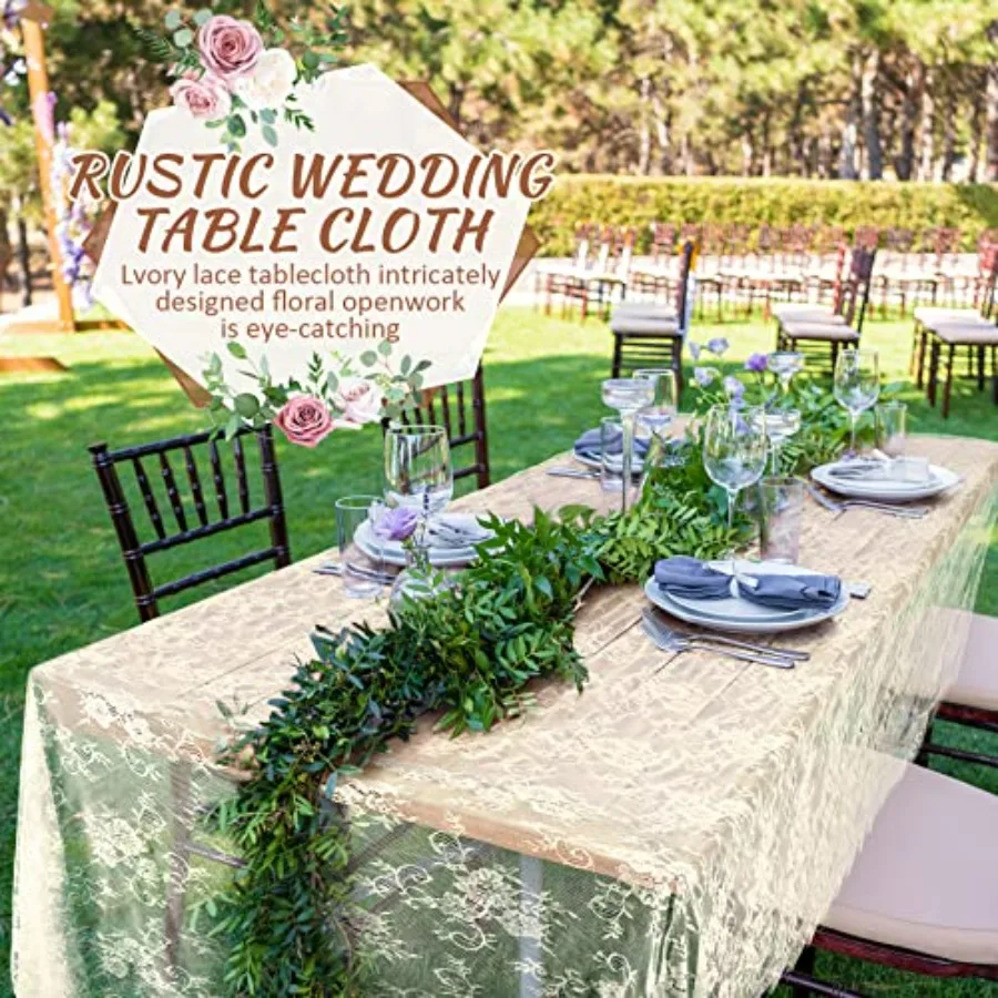 مفارش مائدة من الدانتيل العاجي - 10 عبوات، 59 × 118 بوصة، تراكب طاولة مستطيل مطرز بالدانتيل الزهري لحفلات الزفاف، وحفلات استقبال المولود الجديد،