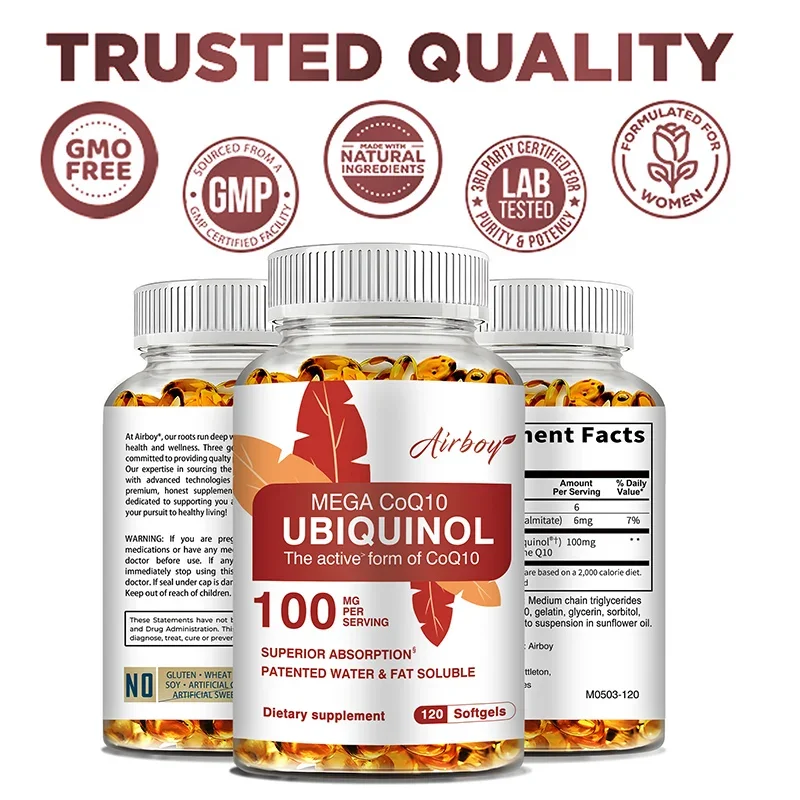 Ubiquinol CoQ10 100mg - Antioxidant Support for Brain, Heart, & Energy Health