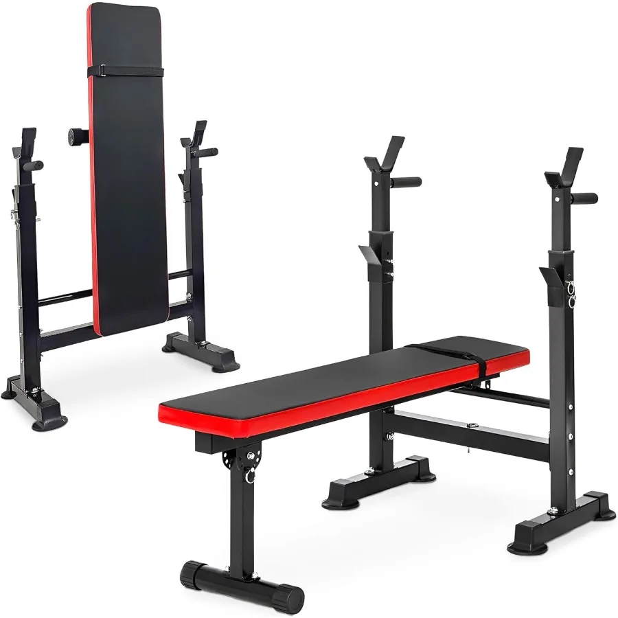 Banco de pesas plegable de acero con rejilla para sentadillas en varios colores para gimnasio en casa, asiento reclinable ajustable de 400 lb de capacidad, 6 posiciones