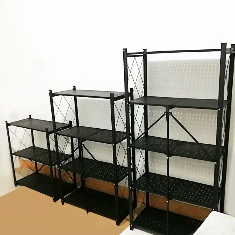 Folding rack five layers black, steel pipe welded assembly, placing sundries books kitchen supplies