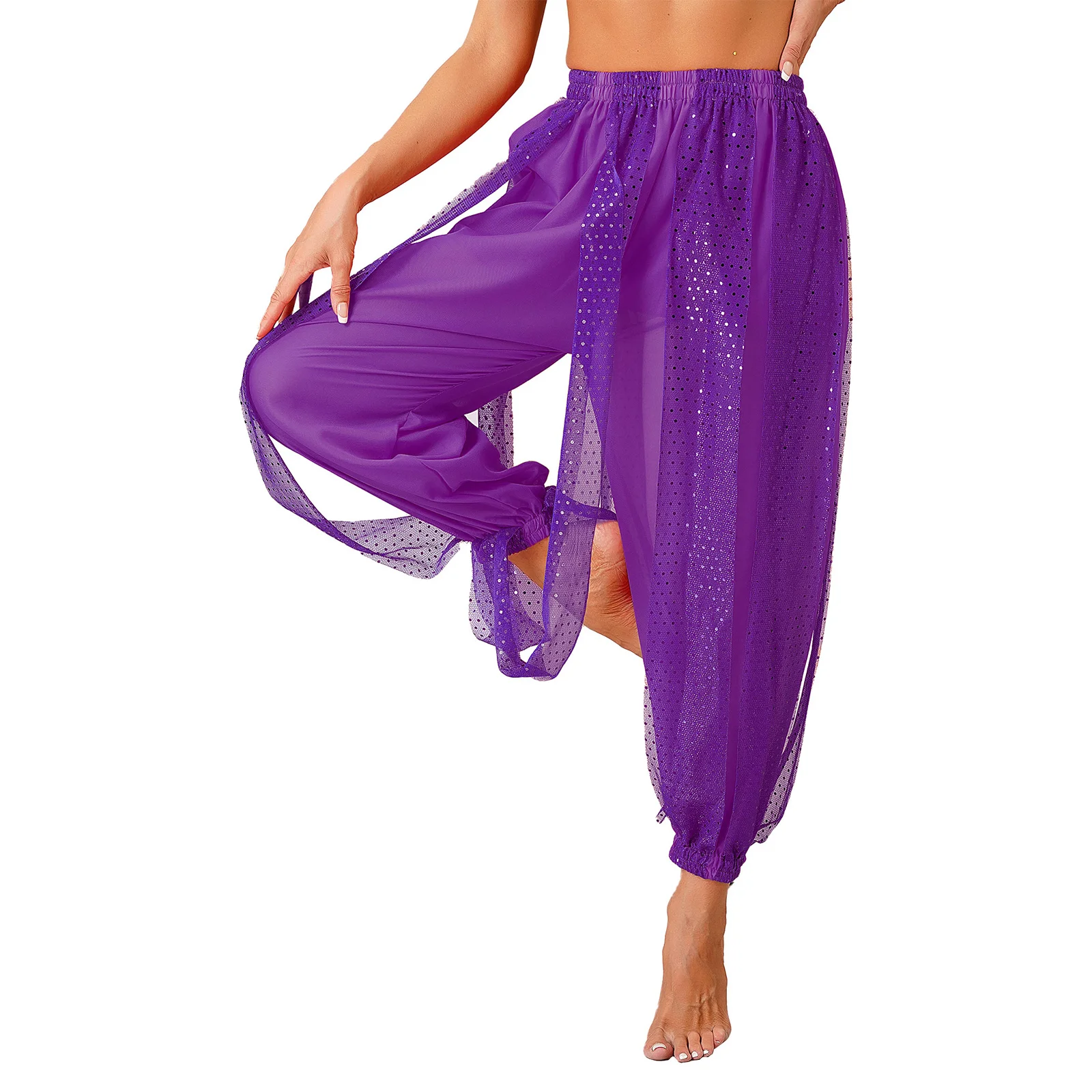 Belly Dance Harem Trousers Women\'s Chiffon Tribal Arabic Lantern Pants Sequined Dots Bloomers for Dance Yoga Pilates Party