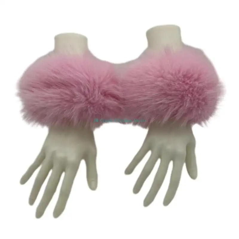 

K1ME Elastic Plush Wrist Cuffs Arm Warmer Thicken Women Winter Warm Wrist Arms Plush Bracelet Winter Coat Cuffs Wristband