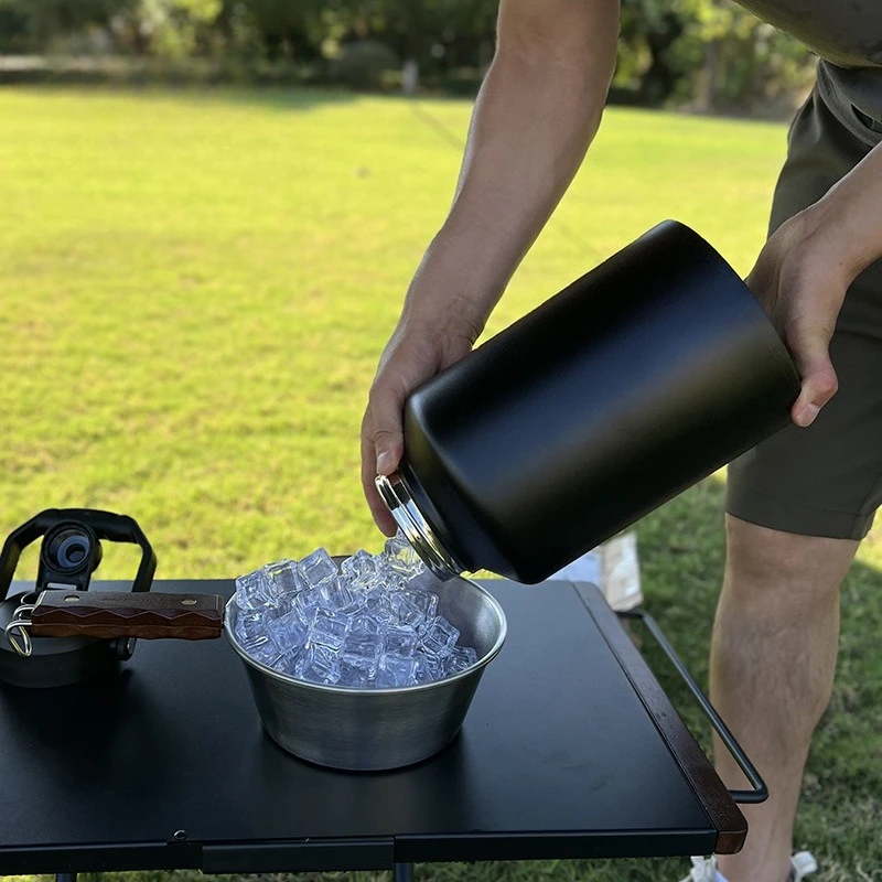 Outdoor camping large-capacity ice bucket, 304 stainless steel double-layer thermos cup, portable kettle refrigerator