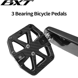 BXT Carbon Fiber Pattern Ultra Light Bearings Pedal, for Road Mountain Bicycle, Carbon Pedal 3 Bearing, Bicycle Pedals